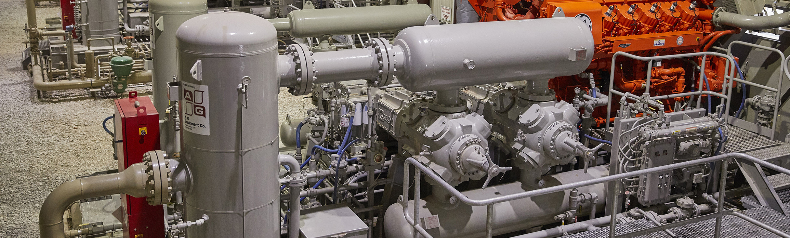 Arial shot of a series of GE Waukesha gas compressor frames that  have Hotstart hazardous location heaters installed