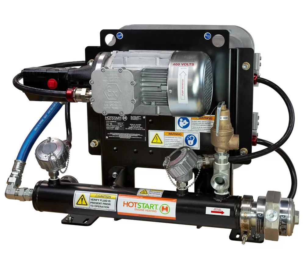 IECEx/ATEX certified compact heating systems to maintain optimal engine temperatures-rear view of the system shown.