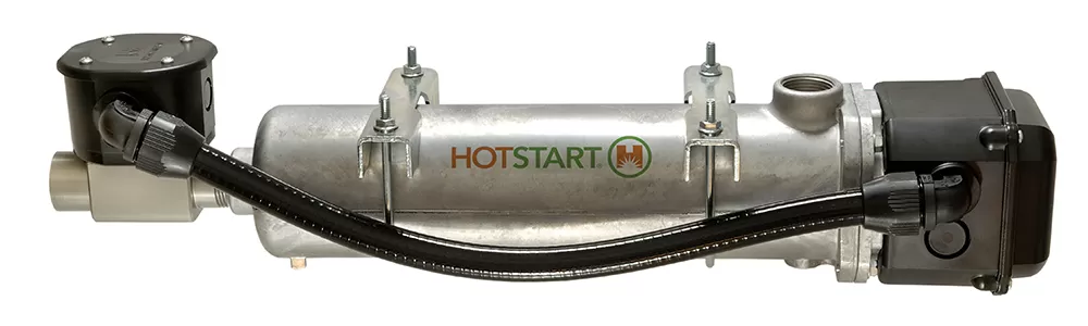 Engine block heater used for heating coolant consists of a metal tank  with thermostat enclosure attached but no power cord